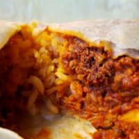 Chile Colorado Burrito · Red chili meat and rice.
