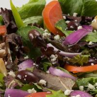 Greek Salad (Small) · Green Pepper, Red Onion, Artichoke, Tomato, Kalamata Olive, Feta, Balsamic