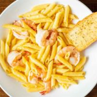 Shrimp Pasta · penne with grilled shrimp and garlic bread choice of alfredo or butter sauce.