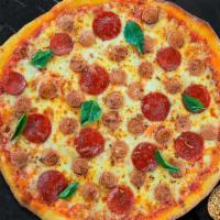 Metric Meat Gluten-Free Pizza · Mozzarella, pepperoni, chicken, and sausage baked on a hand-tossed dough.