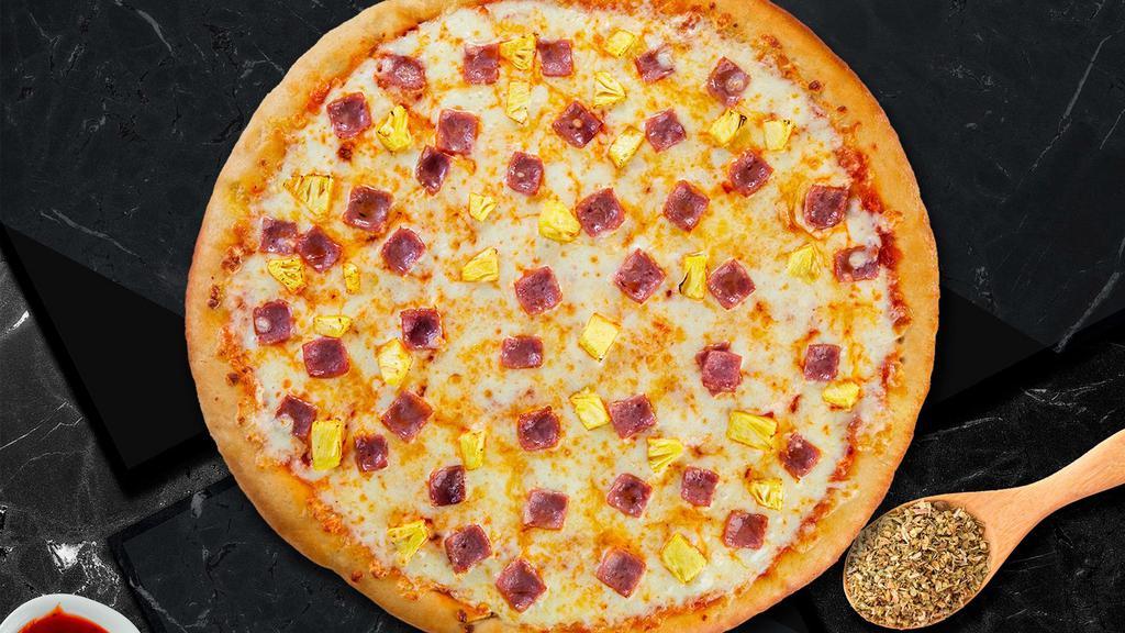 Hippie Hawaiian Gluten-Free Pizza · Pineapples, ham and mozzarella cheese baked on a hand-tossed dough.