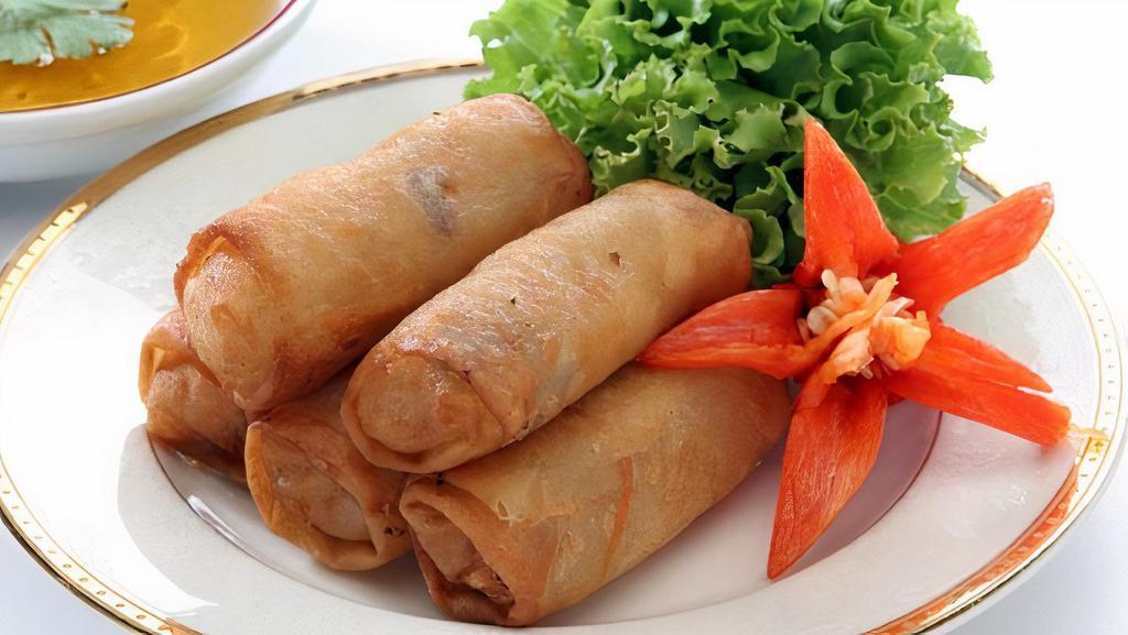 Thai Egg Rolls · Deep-fried mixed vegetable roll served with sweet and sour sauce.
