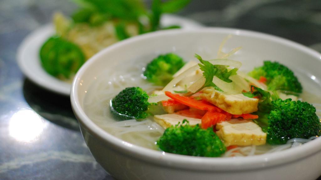 Vegetarian Noodle Soup · Vegetarian. (fried tofu, broccoli and carrot)with 100% vegetable broth.