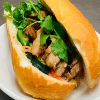 Grilled Chicken Sandwich · French baguette bread, mayonnaise, cucumber, mixed pickle daikon & carrot, cilantro & jalapeno