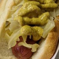 Nyc Dog · Sauerkraut and spicy brown mustard. Proudly serving 100% beef boars head hot dogs.