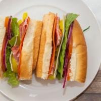 Little Italy Sandwich · Pepperoni, genoa salami, hot butt capicola, Provolone cheese, lettuce, tomatoes, red onion, ...