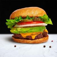Army Of Avocado Burger · Impossible patty topped with avocado, melted vegan cheese, lettuce, tomato, onion, and pickl...