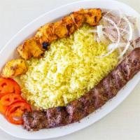 2 Meat Combo · A skewer of seasoned ground beef and a skewer of marinated chicken, char-broiled to perfecti...