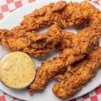 Fried Chicken Tenders · Buttermilk-battered, crispy-fried chicken tenders. Comes w/ housemade Creole honey mustard d...