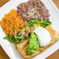 Chimichanga Combo · served with rice & beans at the side