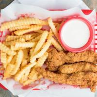 Chicken Strips (No Fries) · Our Chicken Strips are fresh cut strips of chicken breast that are marinated in our secret b...