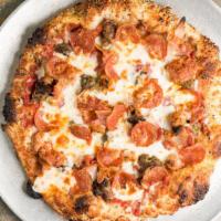 Meatzza Pizza · Carnivores delight with pepperoni, bacon, italian sausage, and homemade meatballs with signa...