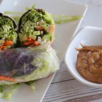 Vietnamese Roll (2 Rolls) · Purple basil, Mint, Lettuce, jicama, soy protein/tofu, cucumber wrapped with rice paper serv...