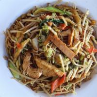 Stir Fried Rice Noodle · Rice noodle, sliced soy-ham, napa cabbage, soy shrimps, tofu, mushrooms, carrots, bean sprou...