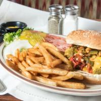 Hamburger · With Chile beans or French fries. Generous 1/2 lb. patty cooked medium well to well. Served ...