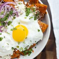 Chilaquiles · Simple but yet so complicated to explain the flavor. Fried corn tortillas chips sautéed with...