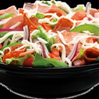 Antipasto Salad · Iceberg, romaine, ham, pepperoni, red onion, green pepper, tomato, mozzarella.