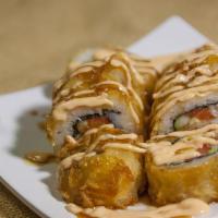 Vegas Roll · Our favorite, you can't go wrong. Soy salmon, cucumber, avocado, tofu, white rice deep-fried...
