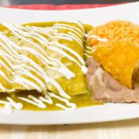 Enchiladas Plate · Enchiladas Plate comes with three corn tortillas w/green salsa, filled with meat options or ...