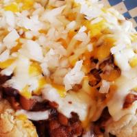 2 Chili Dogs · The original hot dog, topped with brisket chili, cheese and onion.