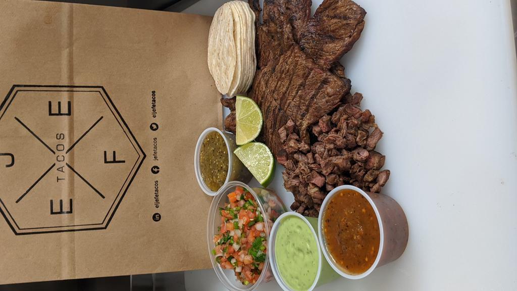 2 Pound Meal · 2 lb. of meat of your choice or could be split between 2 types proteins, comes with 30 corn tortillas, salsas, guacamole sauce, and cilantro or onions.
