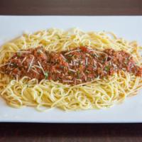 Spaghetti Pasta · In house-made marinara or meat sauce. Served with garlic bread.