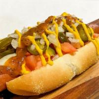 The Chihuahua · Your choice of dog with Yellow Mustard, Pepper jack Cheese, Jalapenos, Tomato, Onion and Hab...