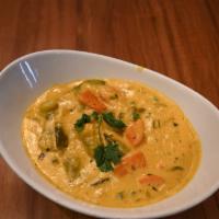 Vegetable Korma-D · Gluten free. Mixed vegetables cooked with nuts and light cream sauce.