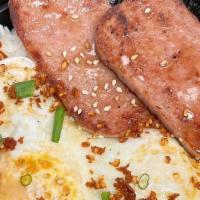 Spam & Egg Rice Bowl · 2 slices of Spam grilled, then topped with our house special sauce, plus 2 fried eggs over J...