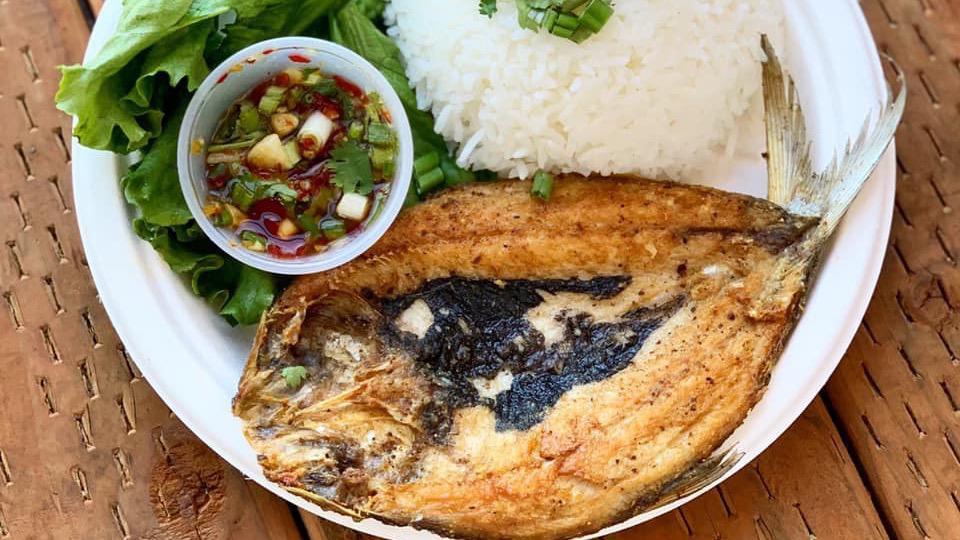 Pan Fried Milkfish · Crisp & lightly fried milkfish served with jeow som & Jasmine Rice