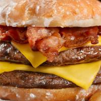 Munchies Overload Burger · Four Munchie seasoned real beef patties with four pieces of bacon and double the cheese!