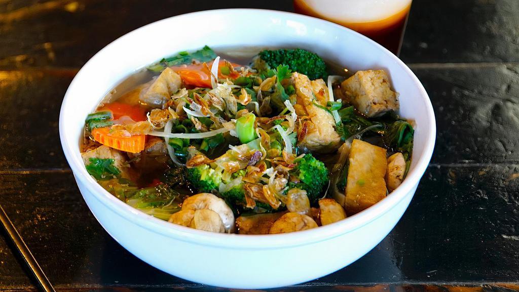 Vegetarian Pho · Tofu and fresh vegetables in 100% vegetable broth.