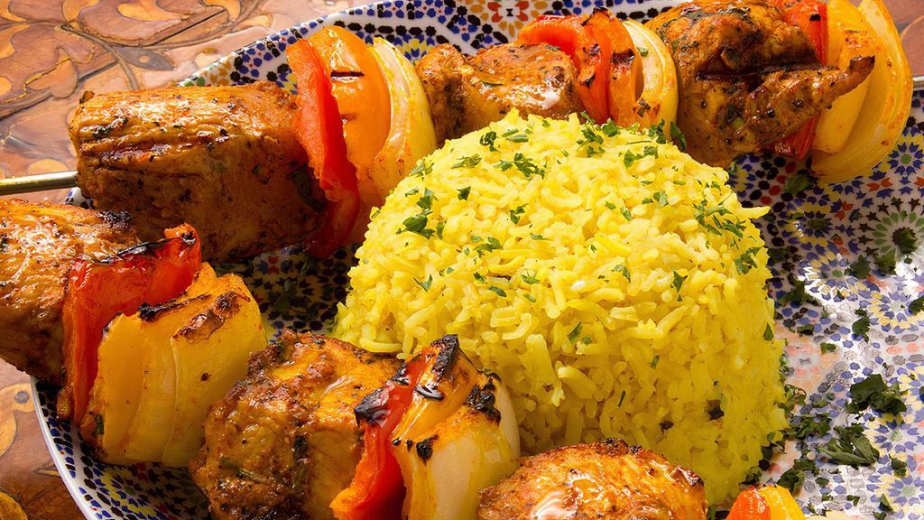Chicken Shish Kabobs Of Marrakesh A La Carte · Grilled marinated boneless chicken served on a bed of basmati rice.