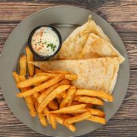 Kids Quesadilla · Quesadilla with choice of gyros, chicken shawarma, or cheese only. Served with choice of sid...