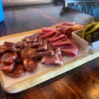 Spanish Cured Meats Board · Chorizo, serrano ham, salchichon, olives,  house made crackers. Choose one for an additional...