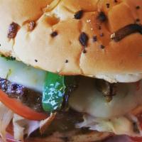 Fire Alarm Gourmet Burger · Grilled jalapeño pepper, Pepper Jack cheese, spicy fire sauce, lettuce, tomato, pickle, and ...