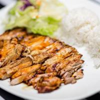 Chicken Teriyaki · Served with rice, salad and teriyaki sauce