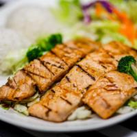 Salmon Teriyaki · Served with rice, salad and teriyaki sauce