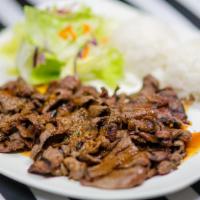 Beef Teriyaki · Served with rice, salad and teriyaki sauce