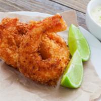 Coconut Curry Shrimp · Five Coconut & Thai curry hand breaded jumbo Gulf shrimp w/ Ginger mango dipping sauce, pick...