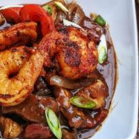 Shrimp, Chicken & Ham Gumbo · House Cajun spiced Gulf shrimp & chicken with ham simmered w/ tomatoes, bell peppers, okra, ...