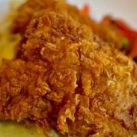 Southern Fried Chicken Dinner · Buttermilk marinated, hand breaded & fried fresh boneless chicken breasts w/ roasted carrots...