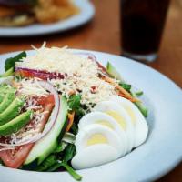 Rose City Salad · Avocado, boiled egg, Parmesan cheese, tomato, cucumber, greens, olives, chipotle ranch. *Veg...