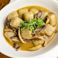 Hazelnut Gnocchi · Vegan. Shiitake mushrooms, vegetable broth, ginger glaze.