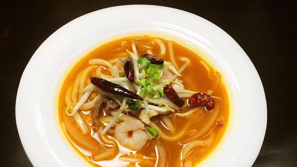 Spicy Noodle Soup (Quart) · Shrimp, chicken, pork, with vegetables, green onions in special soup.