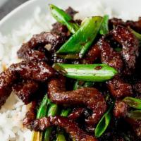 Mongolian Beef · Prepared with onions and Mongolian sauce.