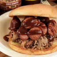 The Wild Hog Combo · Pulled pork with hot links. Includes side and drink.