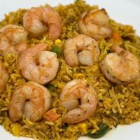 Prawn Biriyani · Marinated fresh tiger prawns cooked with basmati rice and spices.