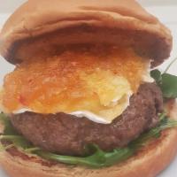 Sublime · Toasted brioche bun, blend beef, brie,arugula and sweet pepper jelly.