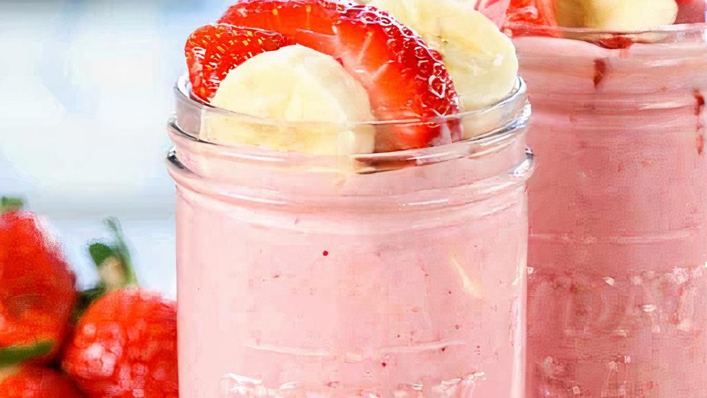 Strawberry Banana · 300 cal, 27g protein. Strawberry, banana, almond milk, protein powder. All organic ingredients